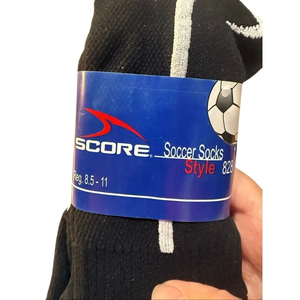 SCORE 6 Pair Men’s Soccer Socks Style 828, black/white/grey Regular (8.5-11) New